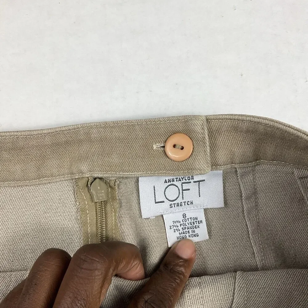 LOFT A-Line Chino Skirt Khaki Beige Utility Cargo Casual Mini Vintage Size 8